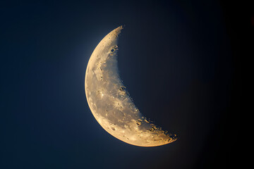 Poster - Crescent moon seen through astronomy telescope at night