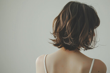 Caucasian woman's neck mockup for tattoo placement, white background