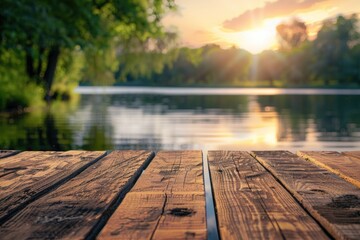Wall Mural - wooden dock overlooking lake at sunset