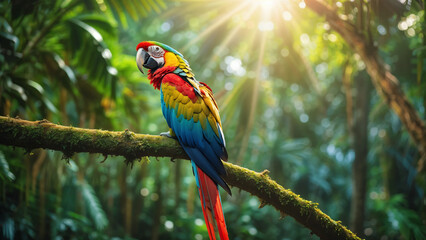 blue and yellow macaw in the jungle