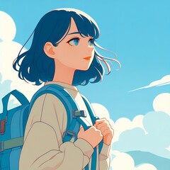 Wall Mural - Outdoor travel girl with Generative AI.