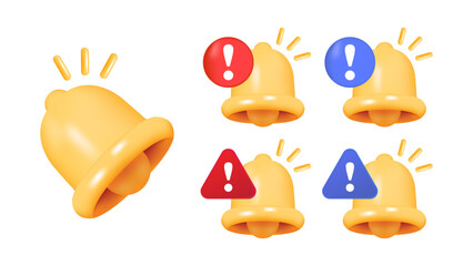 Poster - 3D Notification Ring Bell Set Icon for Social Media Reminders, Subscription Notices, Inbox Messages, Subscription Alerts, and Important News Push Notifications. Vector.