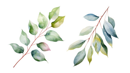 Gum tree leaves, watercolor clipart illustration with isolated background.