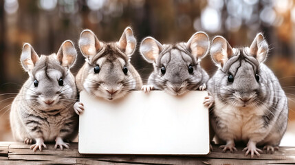 Sticker - four beautiful chinchillas with a sign in their paws