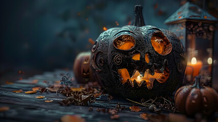 Canvas Print - hd spooky halloween pumpkin background for videos