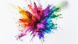 © VK Studio - A vibrant explosion of colorful powder against a white background, blending various hues like red, blue, green, yellow, and purple in a dynamic, artistic display.