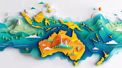  colorfully asian map illustration with pappercut design