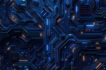 dark blue technology chip background with copy space