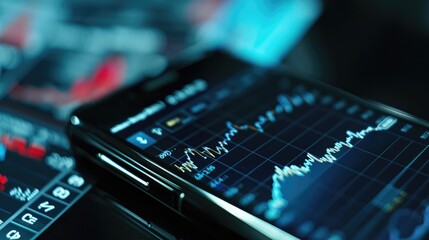 Poster - A close-up of a smartphone with a stock market app open.