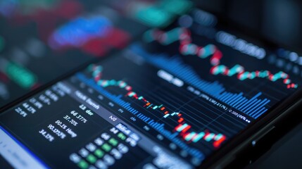 Poster - A close-up of a smartphone displaying stock market updates.