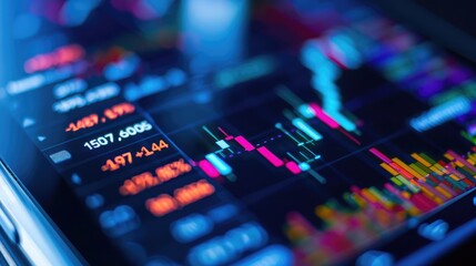 Poster - A close-up of a smartphone displaying stock market updates.