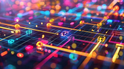 Poster - A close-up of a digital interface with colorful lines and communication icons.