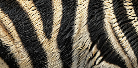 Poster - A close up of the back skin texture with vertical black and white stripes on an African zebra