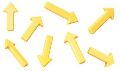 Fototapete - 3d set of yellow click cursor icon. Mouse arrows pointing in different directions. Stock vector illustration on isolated background.