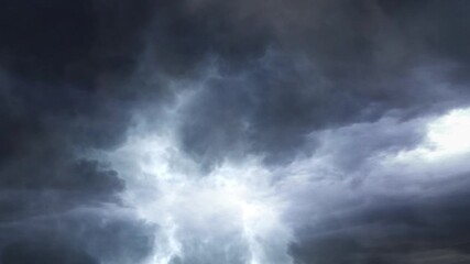 Wall Mural - lightning thunderstorm flash over dark sky 4k.