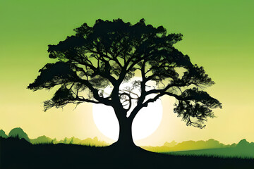 Poster - silhouette of a tree in a field