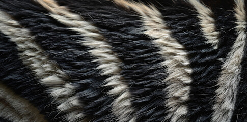 Poster - A close up of the back skin texture with vertical black and white stripes on an African zebra