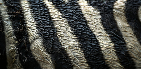 Poster - A close up of the back skin texture with vertical black and white stripes on an African zebra