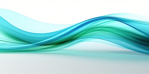 Poster - Abstract Blue Green Waves on White Background, Green trail of light 