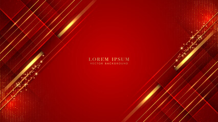 Wall Mural - red luxury background with golden diagonal stripes, glitter light, and shiny dot effects