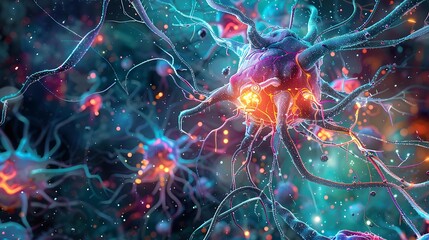 Poster - Creative depiction of neural pathways with vibrant colors and intricate designs, representing the fusion of art and neural connections