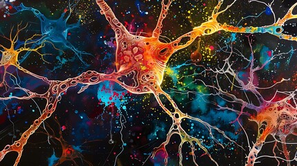 Poster - Creative depiction of neural pathways with vibrant colors and intricate designs, representing the fusion of art and neural connections