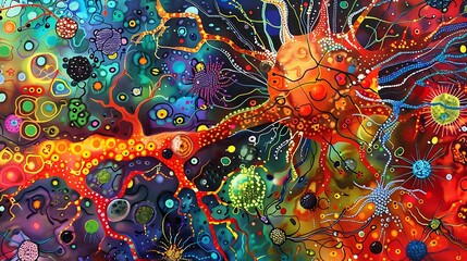 Poster - Creative depiction of neural pathways with vibrant colors and intricate designs, representing the fusion of art and neural connections