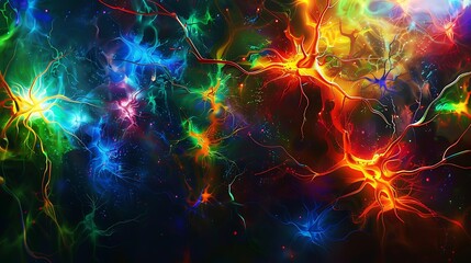 Poster - Creative depiction of neural pathways with vibrant colors and intricate designs, representing the fusion of art and neural connections