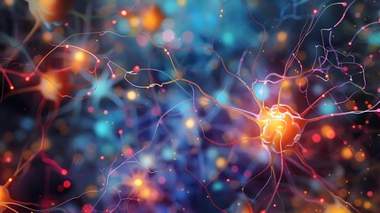 Poster - Dynamic visualization of interconnected neurons with artistic flair, featuring various colors and abstract patterns