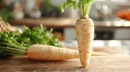 Canvas Print - a carrot and a bunch of parsley on a cutting board