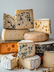 Wall Mural - Cheese collection. Сlose-up view, a variety of different cheeses, stacked