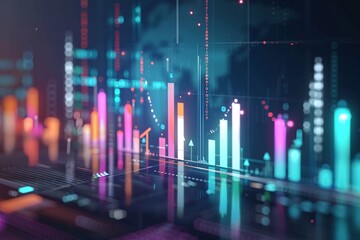 Poster - futuristic digital background with primary colored seo graphs, representing effective campaigns