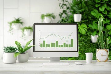 Poster - A natural workspace with SEO graphs and green elements, emphasizing content creation