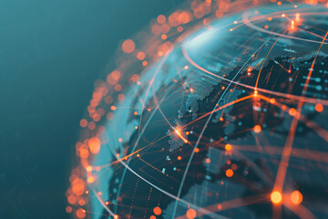 Poster - Complex network surrounding a digital globe illustrating global communications, internet technology and international business