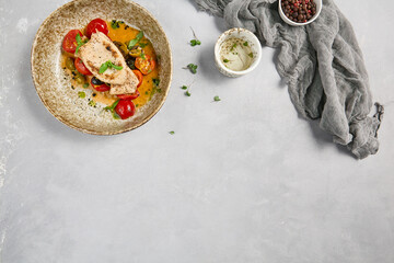 Wall Mural - Grilled Squid with Tomatoes and Olives on Plate