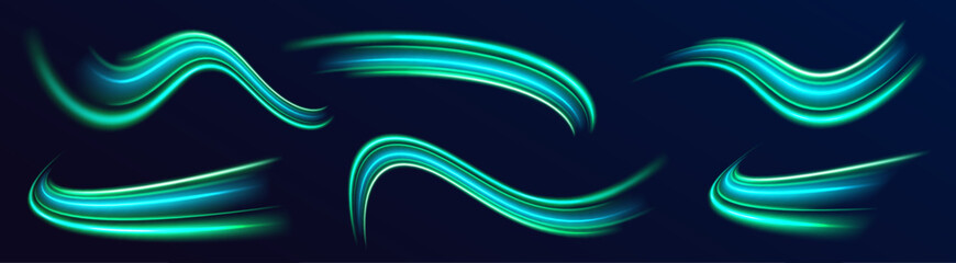 Poster - High speed green waves for eco-design. Futuristic neon light effect. Speed of light concept background.	