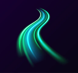 Poster - High speed green waves for eco-design. Futuristic neon light effect. Speed of light concept background.	