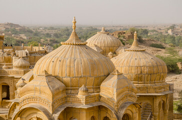 Bada Bagh, King's memorials, ancient cenotaphs complex, also known as Jaisalmer Chhatris, Jaisalmer, Rajasthan, India, Asia.