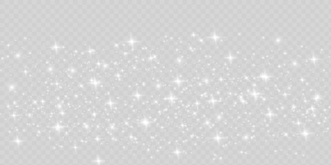 Wall Mural - The dust sparks and white stars shine with special light. sparkles on a transparent background. Christmas light effect. Sparkling magical dust particles.