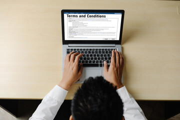 Poster - Digital legal contract provide terms and conditions document on computer screen ready for online digital signature for deal agreement of future business snugly