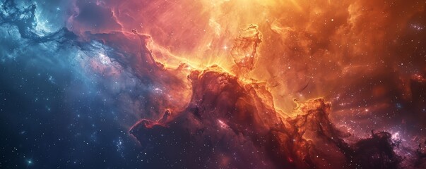 Stunning Nebula with Vibrant Orange and Blue Gaseous Clouds in Deep Space