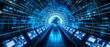 © NEW - A futuristic digital tunnel with glowing blue lines and abstract data streams, symbolizing technology and innovation.
