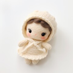 Wall Mural - A tiny, lovingly crafted yarn doll, dressed in a white crocheted dress and hat