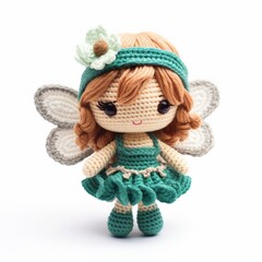 Wall Mural - A sweet crochet fairy doll with wings, brown hair, and a green dress