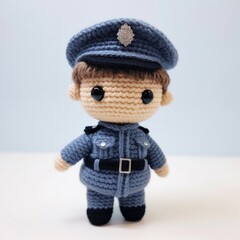 Wall Mural - A crocheted doll dressed as a police officer, with a charming smile