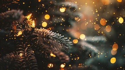 Wall Mural - christmas tree with ornaments on blurred bokeh background