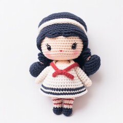 Wall Mural - A charming yarn wool sailor doll with a white background