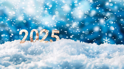 happy new year 2025 with snow and bokeh effect.