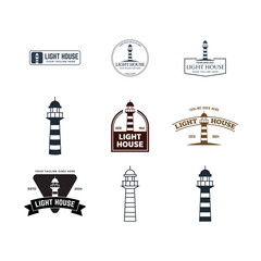 Set of Lighthouse Design Element in Vintage Style for Logo or Badge Retro vector illustration. Vector illustration.