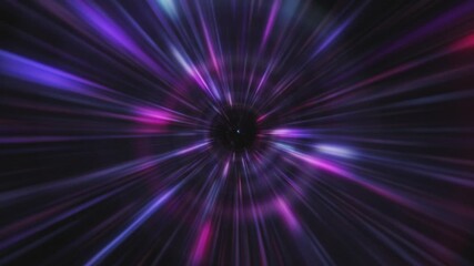 Wall Mural - Flying through a galaxy of stars, light beams and particles at super fast hyperspace warp speed. Starburst space tunnel concept. Looping, full HD interstellar motion background animation.